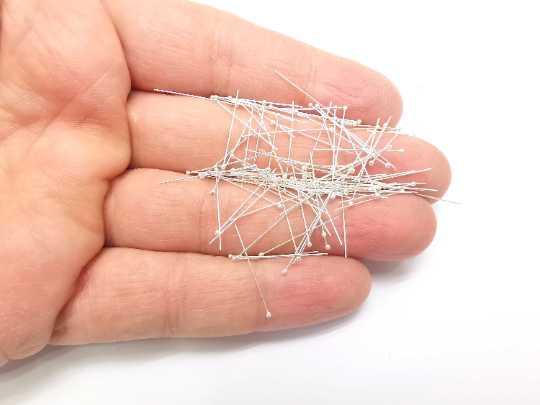20 Pcs Sterling Silver Ball Head Pins 0.8'', 28ga (Length 0.8inch-20mm) (Thickness 0.32mm - 28 Gauge) 925 Solid Silver Ball Head pin G30014