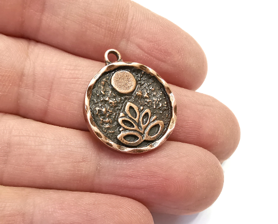 Lotus Full Moon Charms Round Night Pendant Antique Copper Plated Charms (26x22mm) G28027