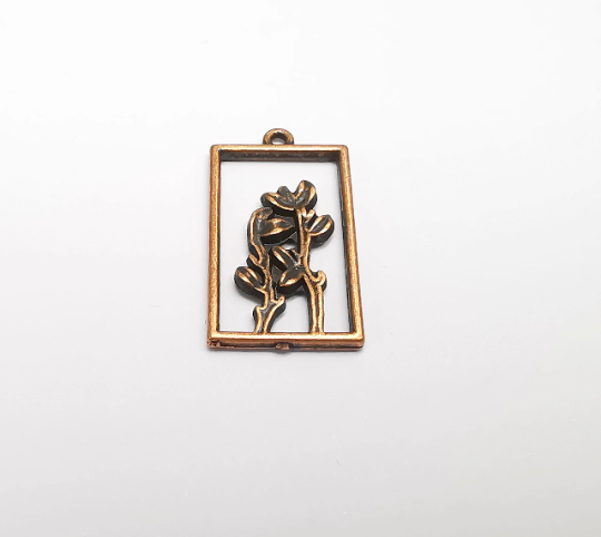 2 Flower Plant Charms Antique Copper Plated Charms (27x15mm) G29569