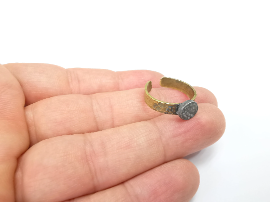 Raw Brass Ring Blank Settings, Cabochon Base, Mountings Adjustable (8mm blank ) G29565