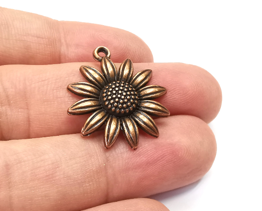 Flower Charms Antique Copper Plated Daisy Charms, Earring Dangle Components (27x23mm) G28425
