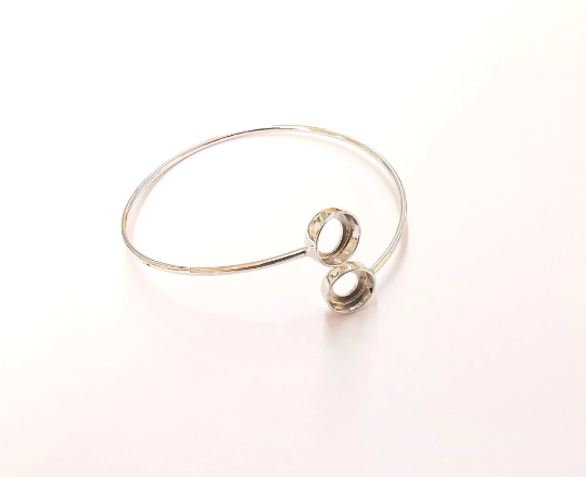 Sterling Silver Bracelet Blank Bezel 925 Silver Cuff Base Setting Blank Cabochon Bezel Mounting Adjustable Bracelet Base (8mm bezel) G30311