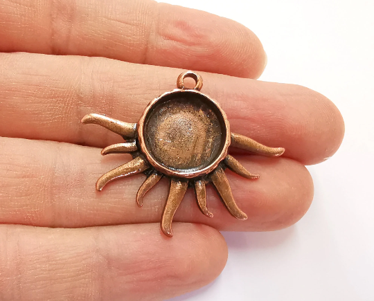 Sun Charms Blank Bezel Resin Bezel Mosaic Mountings Antique Copper Plated Charms (39x35mm)( 16 mm Bezel Inner Size) G28456