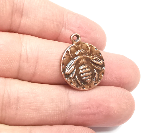Bee round charms (Double sided) Antique copper plated charm (23x19mm) G28903