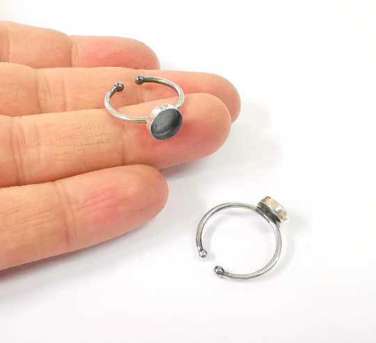 Sterling Silver Ring Blank Bezel 925 Antique Silver Setting Resin Ring Blank Cabochon Ring Mounting Adjustable Ring Base (8mm round) G30008