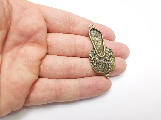 Bronze Dangle Charms, Organic Charms, Blank Base Bezel Setting, Antique Bronze Plated Charms (51x24mm) (25x10mm Bezel) G29507