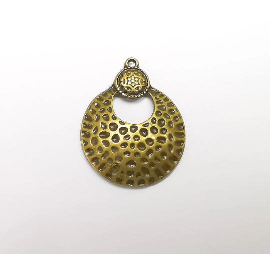 Hammered Dome Round Charms Antique Bronze Plated Charms, Earring Dangle Components (35x27mm) G29395