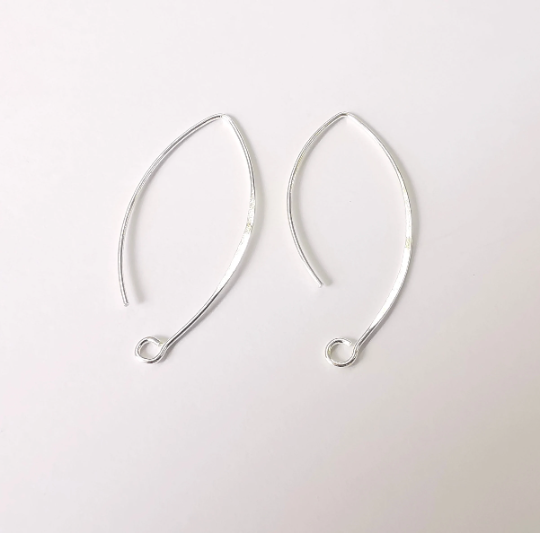 2 Solid Sterling Silver Earring Hook 2 Pcs (1 pair) 925 Silver Earring Wire Findings (40x18mm) G30047