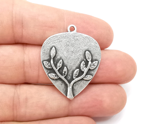 Branch Leaf Charms Antique Silver Plated (35x29mm) G28475