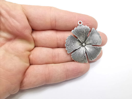 Flower Pendant Charms Antique Silver Plated Charms (42x38mm) G29381