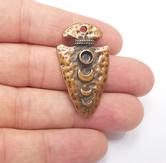 Moon Crescent Arrowhead Vase Charms Hammered Moonrise Ethnic Pendant (One side is blank) Antique Copper Plated (41x23mm) (4mm blank) G28246