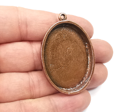 Oval Pendant Bezel, Resin Blank, inlay Mounting, Mosaic Pendant Frame, Cabochon Base,Dry Flower Setting,Antique Copper (40x30mm) G29564