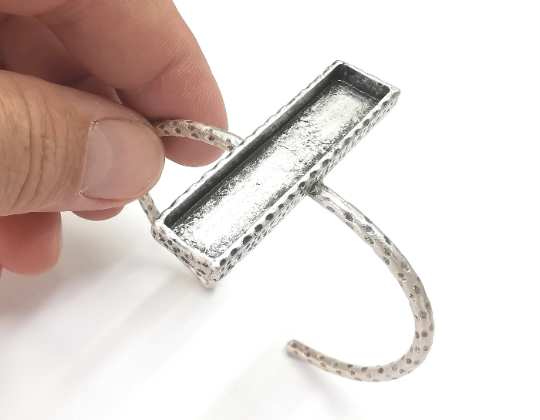 Adjustable Rectangle Bracelet Bases, Resin Cuff Blanks,Cabochon Bezel, Mosaic Mountings, Dry flower, Antique Silver Brass (50x10mm) G28712