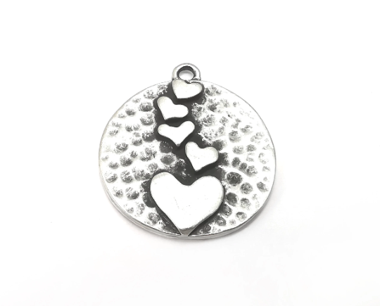 Hearts Charms Antique Silver Plated Hammered Charms (28x25mm) G28468