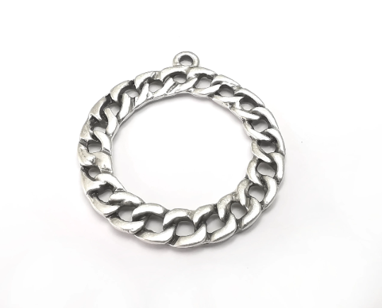 Round Curb Chain Shape Charms Antique Silver Plated (39x33mm) G28775