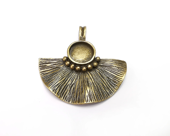 Wavy Semi Circle Bezel, Resin Blank, inlay Mounting, Mosaic Frame Cabochon Base, Antique Bronze Plated (49mm) G29349