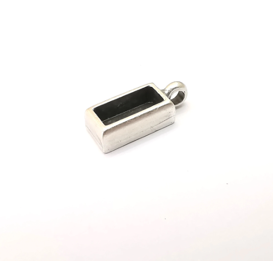Rectangle Charm Bezel, Resin Blank, inlay Mounting, Mosaic Pendant Frame, Cabochon Base, Dry Flower Antique Silver Plated (10x4mm) G28726