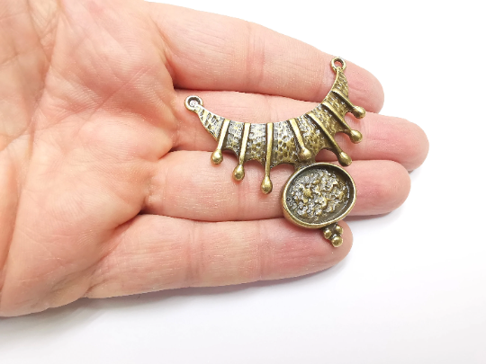 Antique Bronze Pendant Oval Bezel, Resin Blank, inlay Mounting, Mosaic Frame Cabochon Base (52x51mm ) (20x15mm bezel) G29503