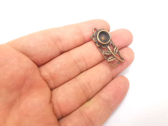 Flower Pendant Bezels, Resin Blank, inlay Mountings, Mosaic Frame, Cabochon Bases, Dry Flower Settings, Antique Copper Plated (8mm) G28281