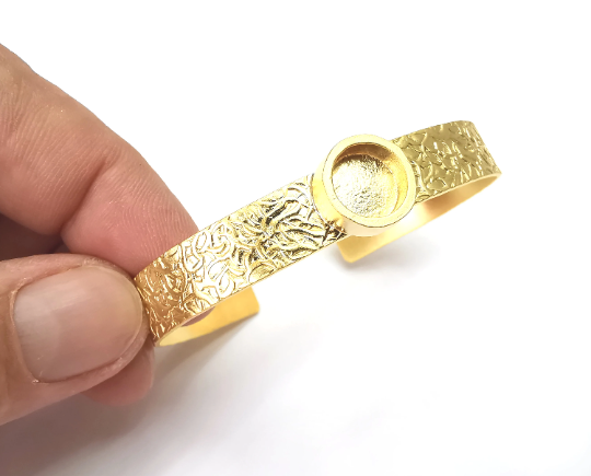 Adjustable Round Bracelet Bases, Resin Cuff Blanks, Cabochon Bezel, Mosaic Mountings, Dry flower Frame, Gold Plated Brass (10mm) G28702