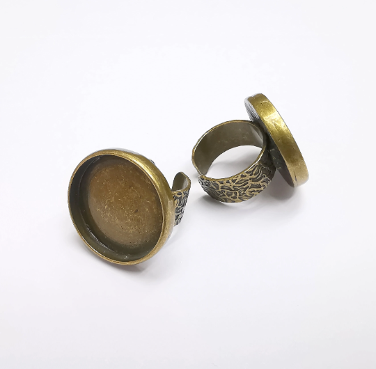 Round Ring Blank Setting, Cabochon Mounting, Adjustable Resin Ring Base, Inlay Ring Blank Mosaic Bezels Antique Bronze Plated (25mm) G29556