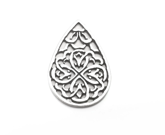 Drop Filigree Dangle Charms, Antique Silver Plated Findings (34x23mm) G28981