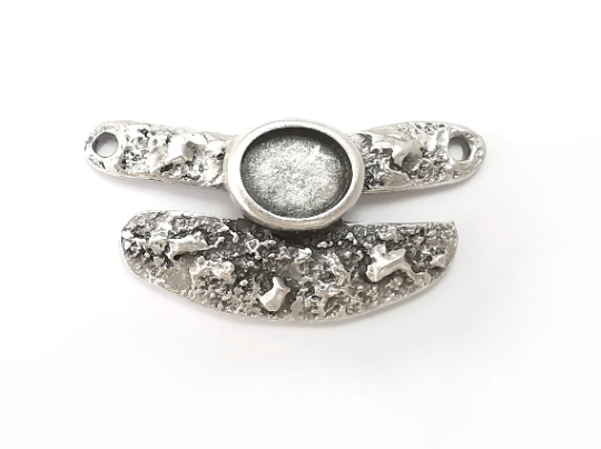 Oval Bezel, Resin Blank, inlay Mounting, Mosaic Frame Cabochon Base, Antique Silver Plated (10x8mm) G28756