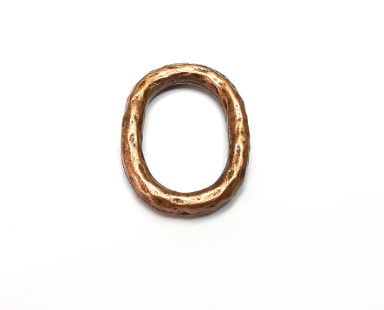 Oval Charms Connector, Antique Copper Plated Hammered Findings (25x18mm) G29344