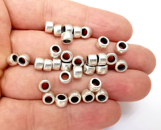 Cylinder Silver Round Beads Antique Silver Plated Beads (6mm) G28072