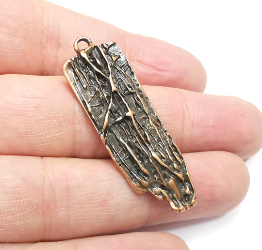 Wood Bark Textured Charms Antique Copper Plated Charms (49x16mm) G29388