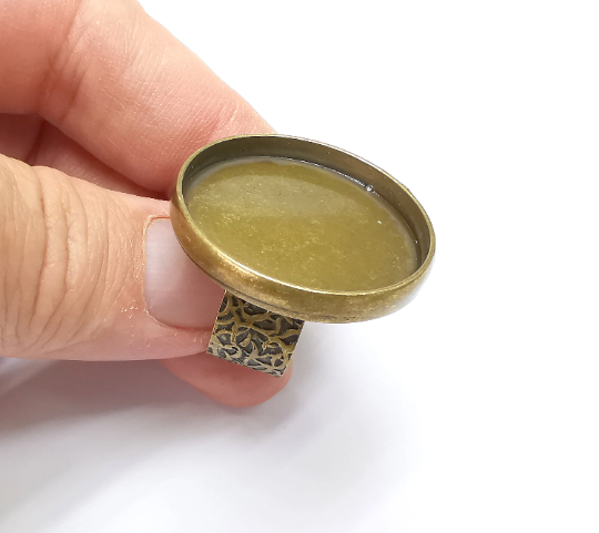 Round Ring Blank Setting, Cabochon Mounting, Adjustable Resin Ring Base, Inlay Ring Blank Mosaic Bezels Antique Bronze Plated (30mm) G29304
