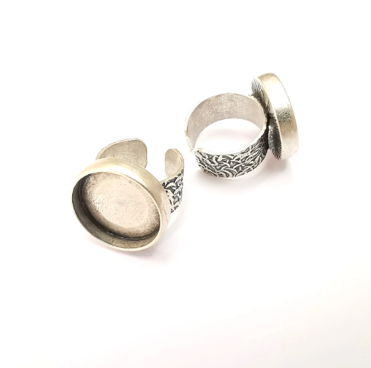 Round Antique Silver Ring Blank Setting, Cabochon Mounting, Adjustable Resin Ring Base Bezels, Inlay Ring Mosaic Ring Bezel (20mm) G28728