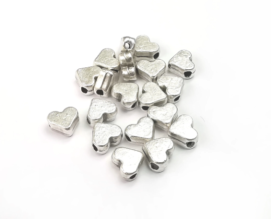 5 Heart Beads Antique Silver Plated Metal Beads (7mm) G29536