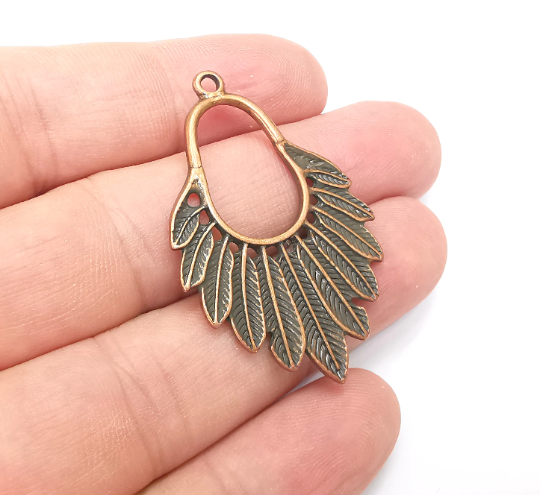 Feather Charms, Antique Copper Plated Charms (46x30mm) G28928