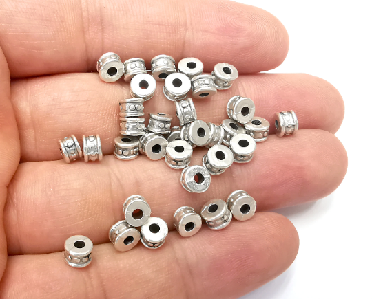 Cylinder Round Beads Antique Silver Plated (6mm) G28285