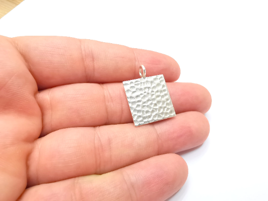 Hammered Square Pendant (20x20mm) Antique Silver Plated Brass G28449