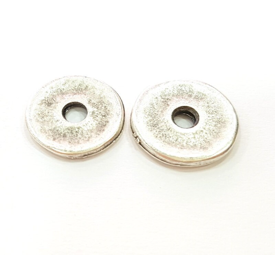 10 Silver Disc Findings Antique Silver Plated Round Connector (15mm) G6784