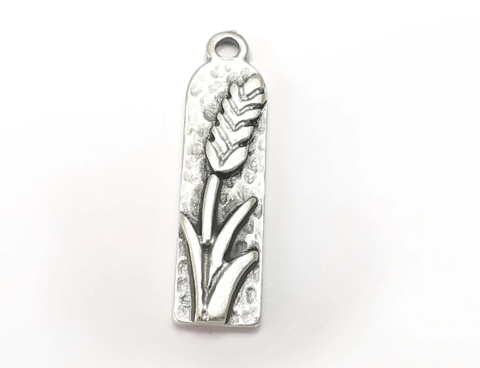 5 Wheat Plant Charms, Antique Silver Plated Charms (29x8mm) G28795