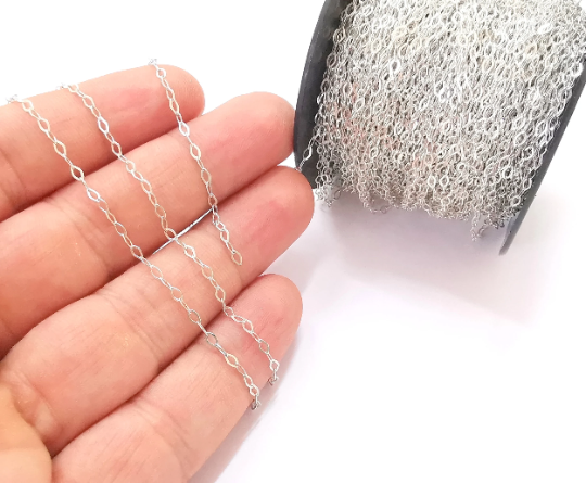 1 Feet Sterling Silver Oval Flat Cable Chain 925 Solid Silver Soldered Chain (3,5x2,2mm) G30019