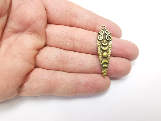 Crescent Moon Charms Hammered Spike Pendant Antique Bronze Plated (42x12mm) G29387