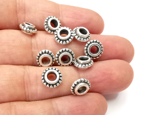 Ribbed Round Beads Antique Silver Plated (9mm) G28217