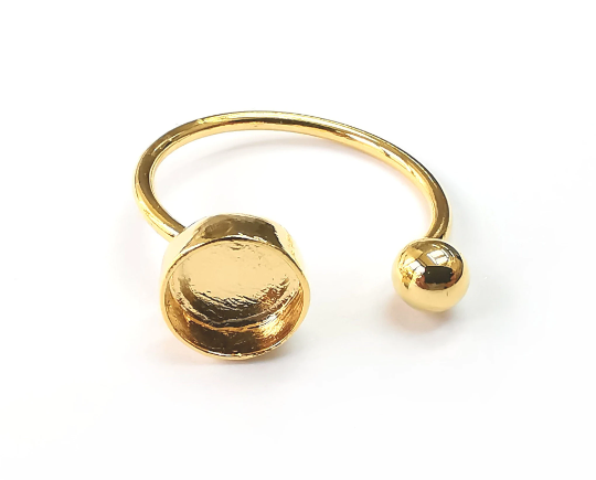 Shiny Gold Ball Head Ring Blanks Settings, Cabochon Mounting, Adjustable Resin Ring Base Bezels, Shiny Gold Plated Brass (8mm) G29562