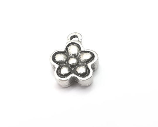 Flower Charms, Antique Silver Plated Charms (Double Sided) (15x12mm) G28739