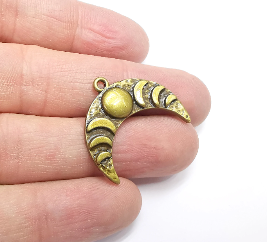 Crescent Moon Charms, The Phases of The Moon, Antique Bronze Plated Round Charms (29x24mm) G29391