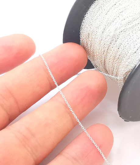 1 Feet Sterling Silver Soldered Cable Chain, 925 Silver Chain (1mm thickness) G30036