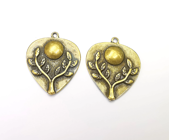 Branch Leaf Charms Plant Nature Charms Full Moon Moonrise Pendant Antique Bronze Plated Charms (34x28mm) G28013
