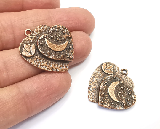 Heart Lotus Flower Charms Moon Stars Sky Pendant Antique Copper Plated Charms (28x28mm) G28025