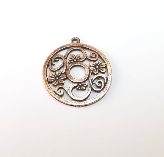 Flowers Branch Round Charms Pendant Antique Copper Plated Charms (29x25mm) G29808