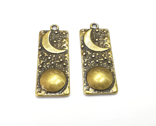 Crescent Full Moon Charms Star Night Sky Pendant Antique Bronze Plated Charms (38x15mm) G28030
