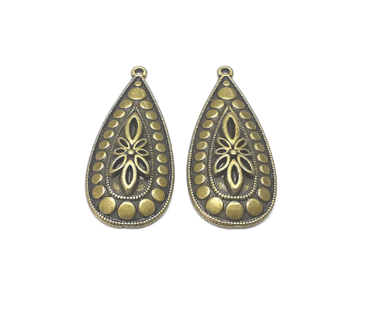 Flower Dome Drop Charms Antique Bronze Plated Charms (34x15mm) G28289